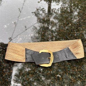 Catherine Dial Easley Woven Cotton and Leather Trim Belt